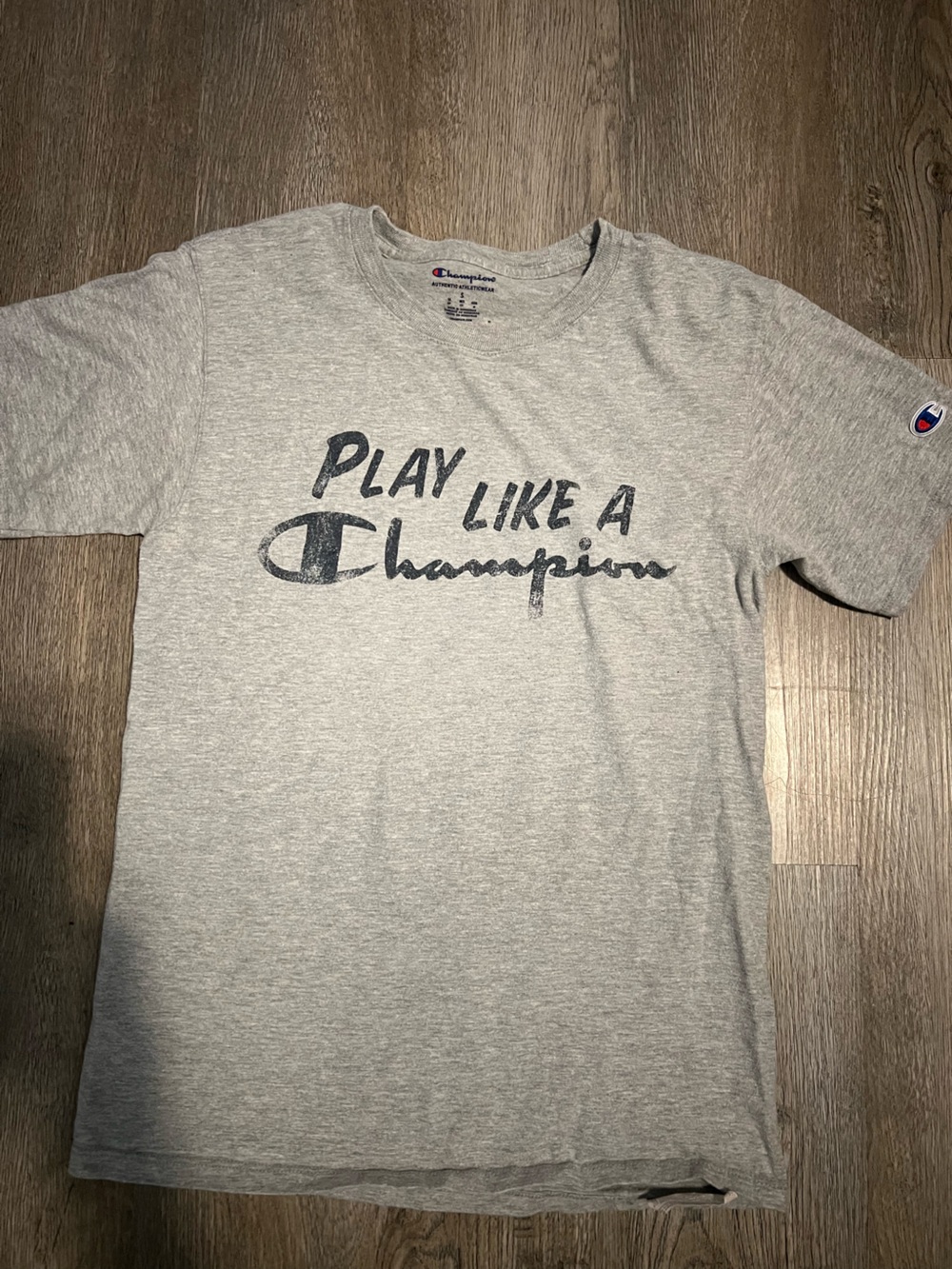 Champion Light Gray 'Play Like A Champion' Script Logo Tee